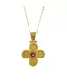 Silver 925 Gold Plated Byzantine cross with pink zircon - Adjustable Black String ( free of charge)