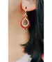 Red Stone Long Earrings - Silver 925 Gold Plated