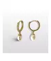 9ct Gold Hoops with Hanging Pearl - 9ct White Gold