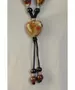 Long Handmade Ceramic Necklace "Yellow-Brown Heart"