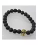 Lava Stone Handmade Men's Bracelet - "Gold Skull -2"