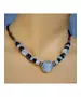 Short Handmade Ceramic Necklace "Beige-Blue"